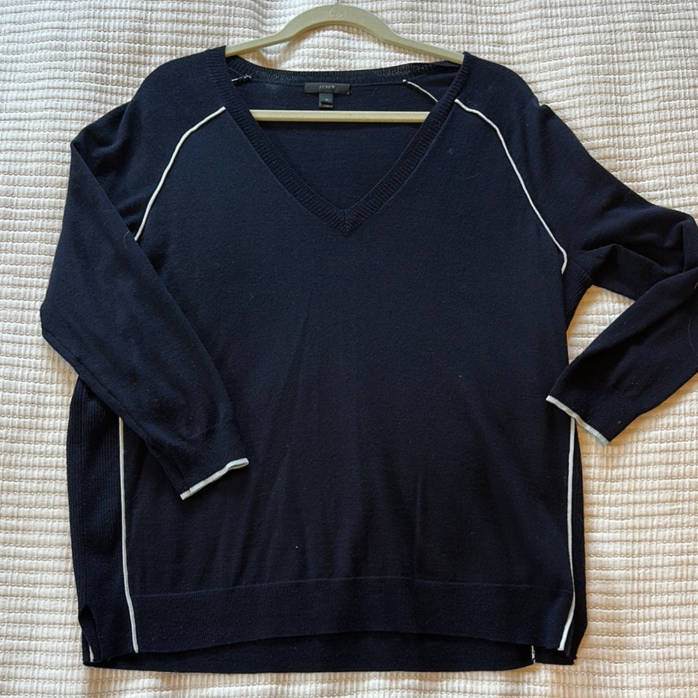 J. Crew Women's Navy V-Neck Sweater